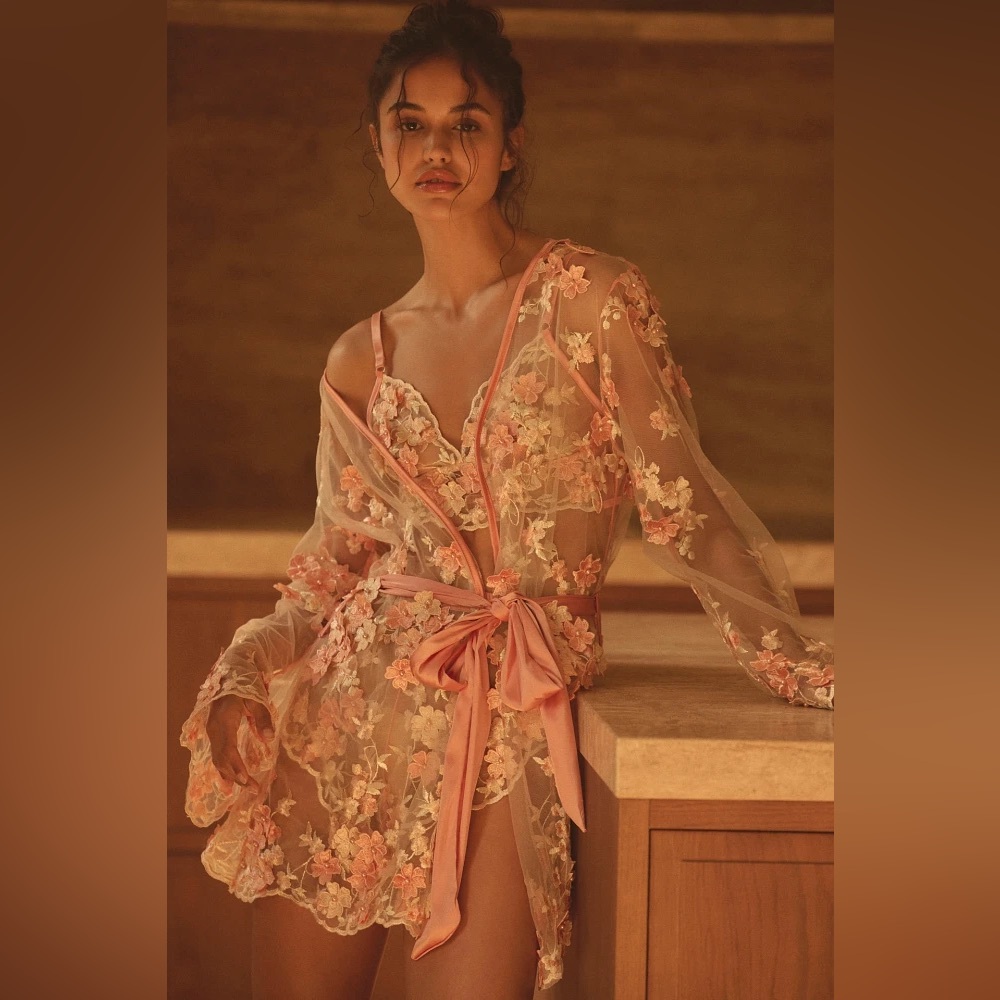 Cream and Pink Satin Robe with Elegant Design
